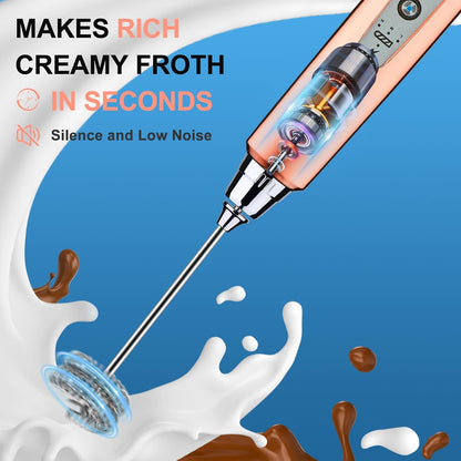 YUSWKO Black Handheld Milk Frother Wand for Coffee, Rechargeable Electric Whisk with 3 Heads 3 Speeds Drink Mixer Coffee Frother For Latte, Cappuccino, Hot Chocolate, Egg