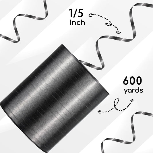 600 Yards Shiny Silver Curling Ribbon 1/5‘’ Shiny Silver Balloon String with Spool, Thin Balloon Ribbon for Gift Wrapping Crafts Birthday Christmas Baby Shower Halloween Florist