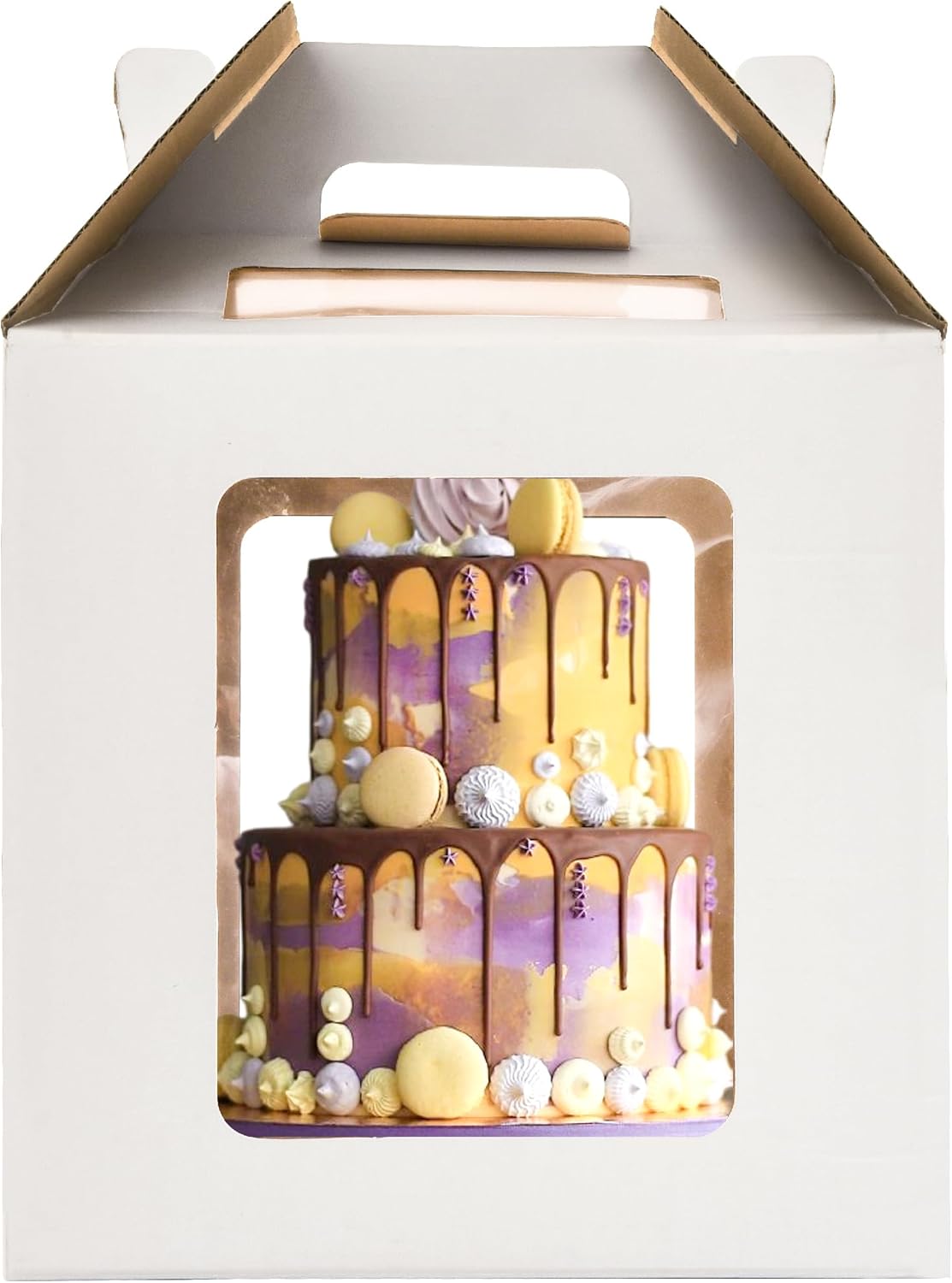3 Pack 12in Tall Cake Boxes for Tier Cakes, 12x12x14 Inch Tiered Cake Box,Tall Cake Carrier with Window, 10in 12in Large Tierd Bakery Take Out Transport Containers with Handle