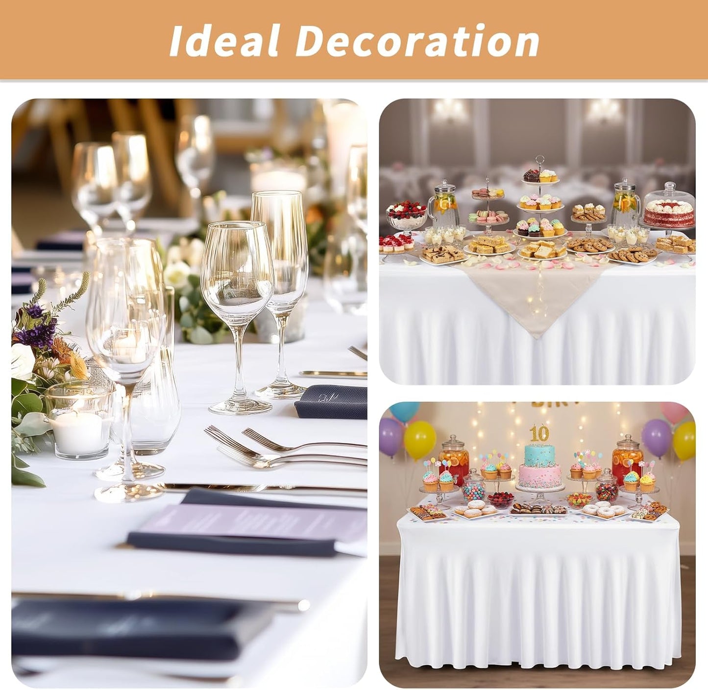 Fixwal Black Spandex Tablecloth for Rectangle Table 6ft, Table Skirt for Folding Table, Table Cover for Party, Show, Wedding and Birthday