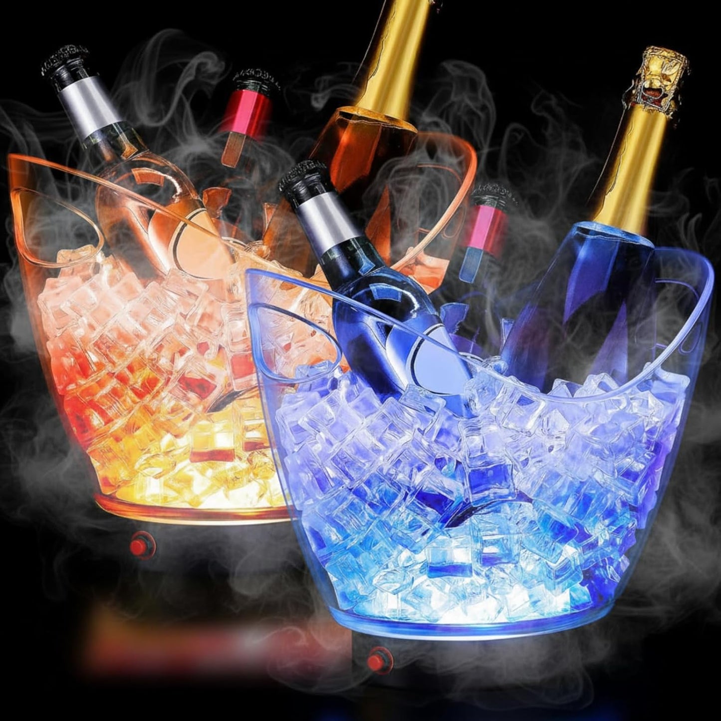 Umigy 4 Pcs LED Ice Buckets 2l Clear Plastic Beer Buckets with LED Light RGB Colors Changing Cooler Ice Container with Stand for Party Home Bar Ktv Clubs