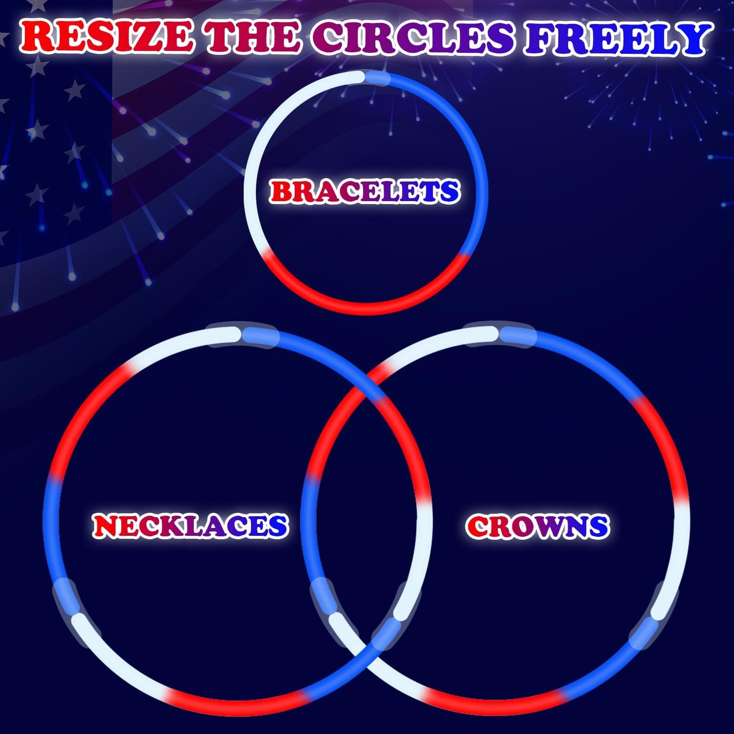 Glow Sticks Party Pack 8"-50, Light up Bracelets & Necklaces Accessories for Kids, 250th Anniversary 4th of July Neon Glow in the Dark Party Favor Supplies Decoration for Camping Wedding Dance Parade