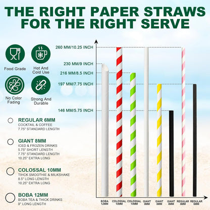 5.75 inch Orange Paper Cocktail Straws, Short Disposable Drinking Straws 500 Counts, Unwrapped - Compostable