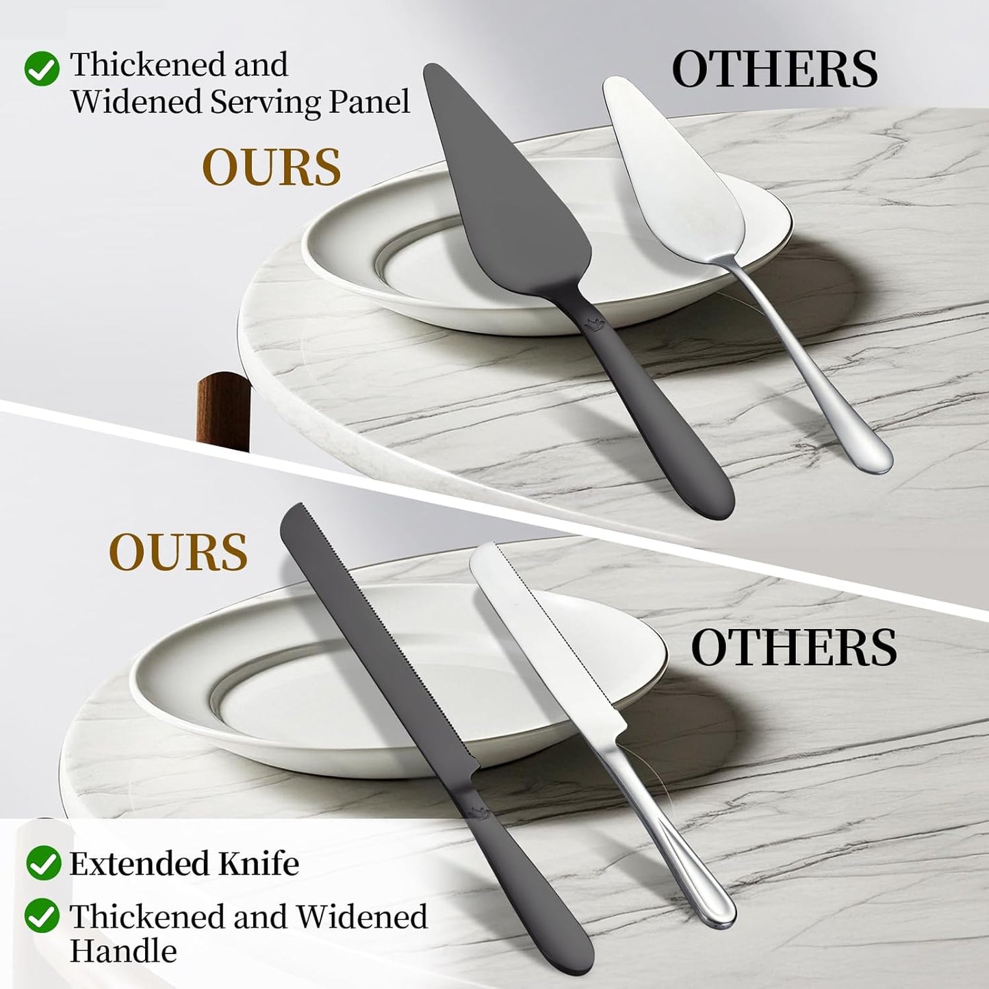 Cake Cutting Set for Wedding - Extended Cake Knife and Server Set Thickened Stainless Steel 13.0" Cake Cutter 10.49" Pie Spatula Great for Birthday Anniversary Christmas Gift 2 Pcs Silver