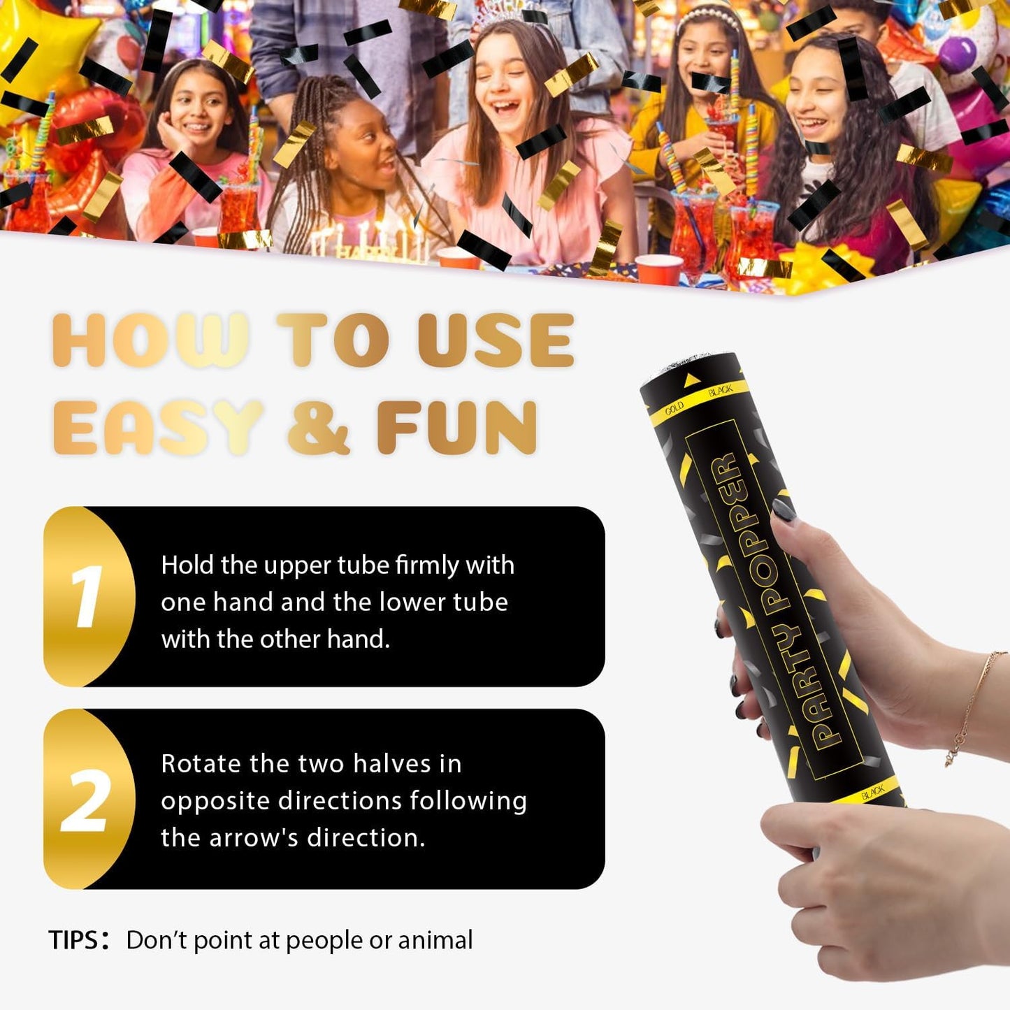 Confetti Poppers 12 Pack Confetti Cannon Black and Gold Party Confetti 12 inch Metallic Foil Golden Black Confetti Party Poppers Confetti Shooters for Birthday Wedding Graduation Christmas New Year