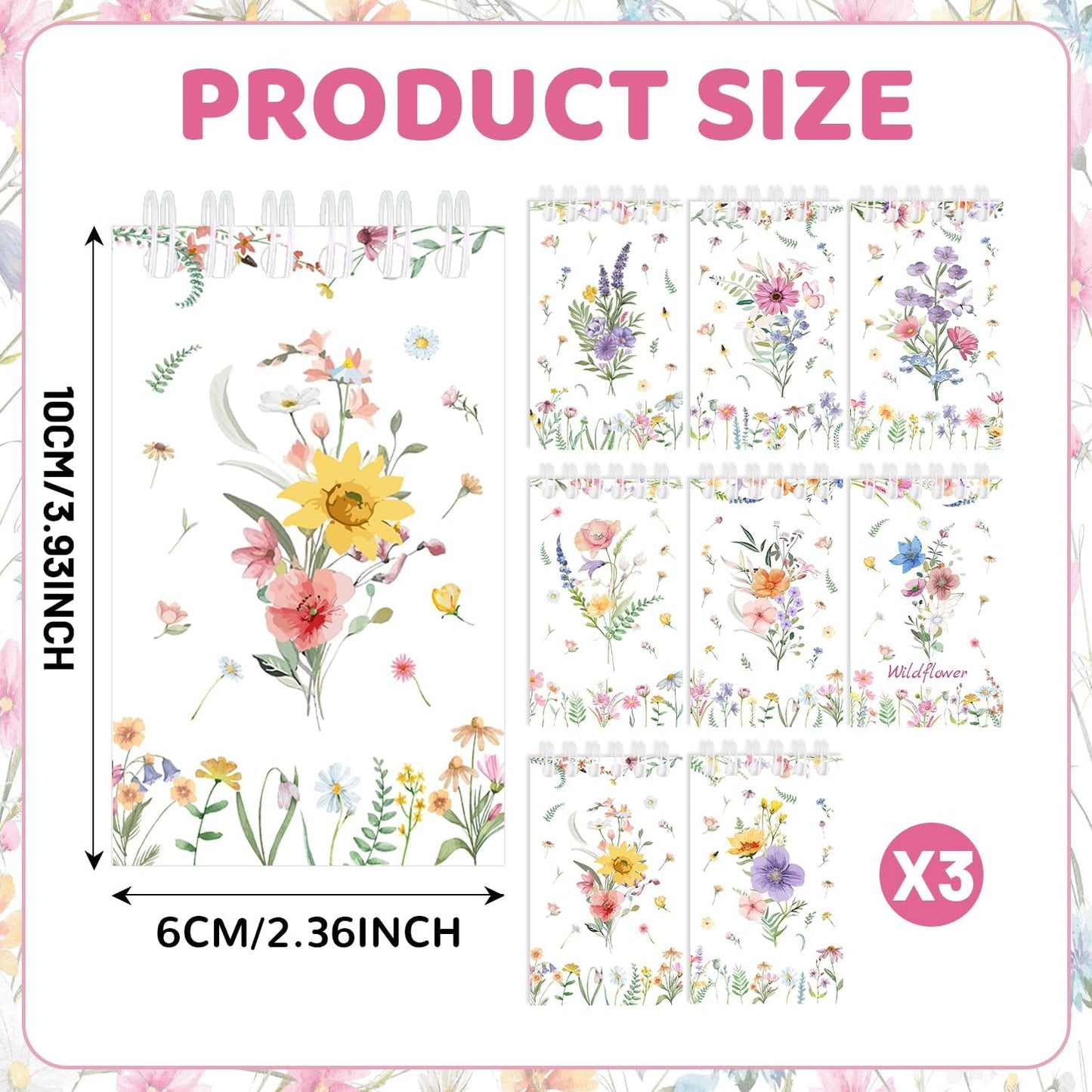 24 PCS Wildflower Mini Notebooks, Wildflower Flower Party Favors Pocket Notepads Journal Memo Spiral Notebooks for Birthday Party Supplies