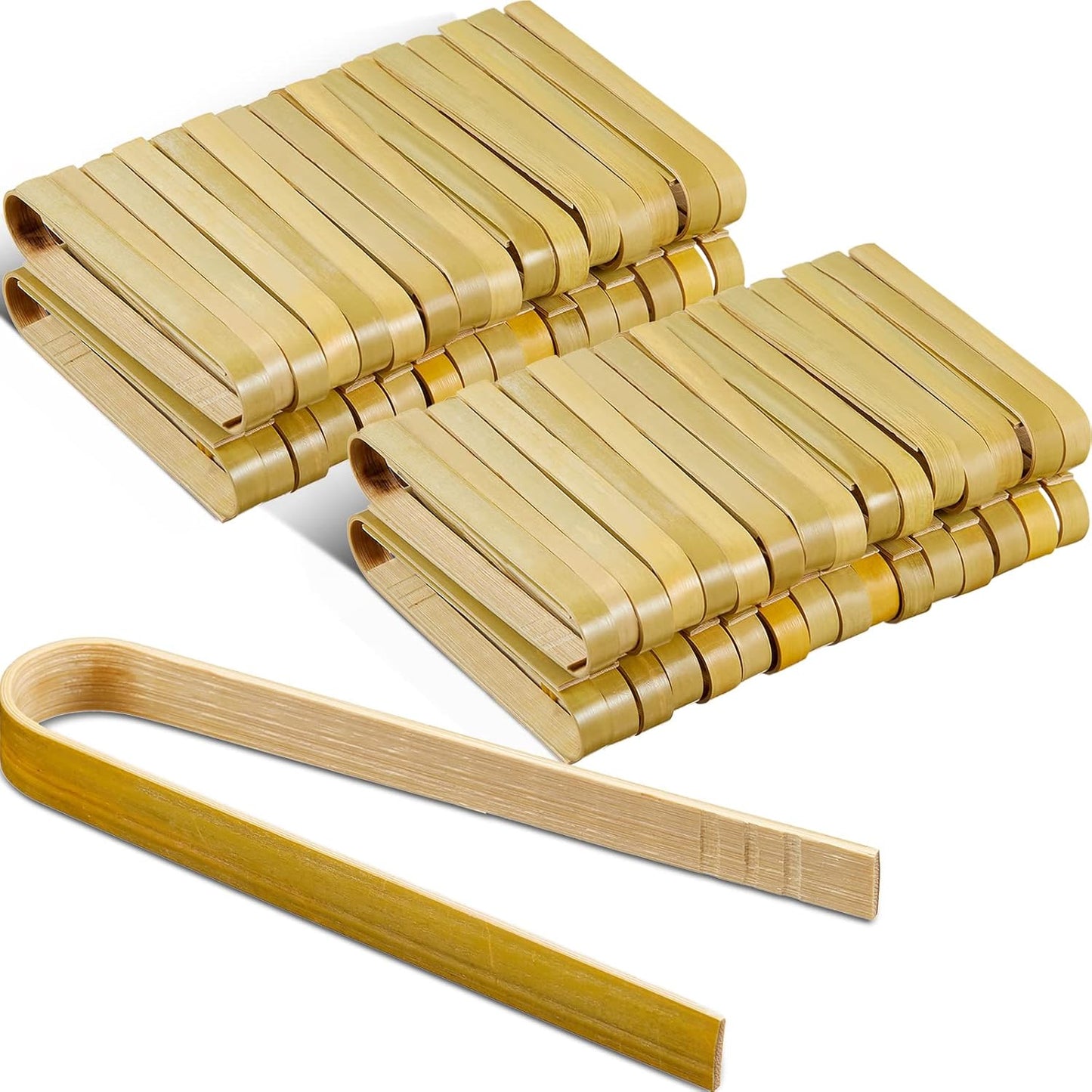 Patelai 90 Pieces Mini Bamboo Tongs Long Toast Tongs Disposable Wooden Cooking Bamboo Cooking Utensils for Toast Bread Pickles Tea Toaster Supplies (4 Inch)