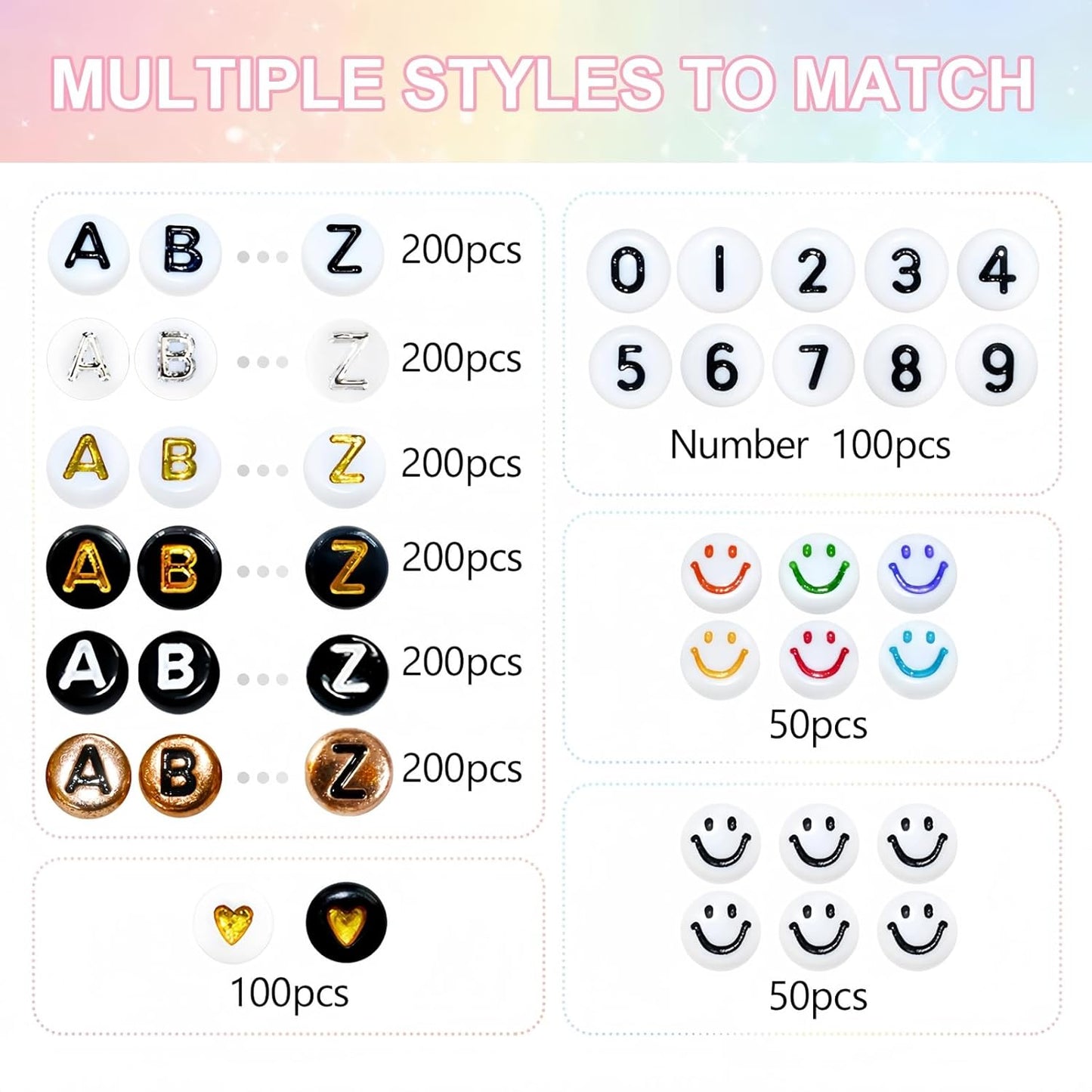 Amaney 1400pcs Glow Letter Beads, Heart Beads Whit Elastic Beading Cord,4x7mm Round Acrylic Alphabet Beads for Friend Bracelet Jewelry Making