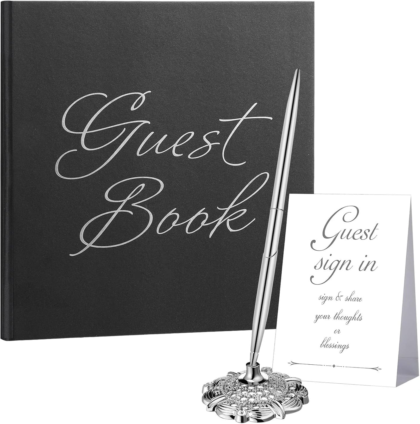 Wedding Guest Book with Pen and Table Cards, 9 x 9 Inch Guest Book Wedding Reception 50 Sheets Sign in Book Wedding Memory Book for Wedding Party Bridal or Baby Shower Guest Visitor (Elegant Style)