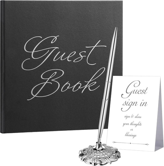 Wedding Guest Book with Pen and Table Cards, 9 x 9 Inch Guest Book Wedding Reception 50 Sheets Sign in Book Wedding Memory Book for Wedding Party Bridal or Baby Shower Guest Visitor (Elegant Style)