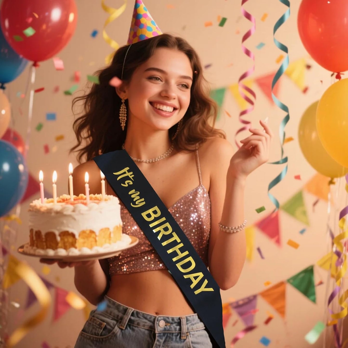 Luwigs It's My Birthday Sash Black Satin with Gold Foil Letter Happy Birthday Sash for Men and Women Party Favors Supplies and Decorations for Sweet 16th 18th 21th 30th 40th or Any Bday Party (Black)
