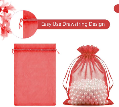 FUNFERY 100 Pcs White Organza Bags 3x4 in, Small Mesh Drawstring Gift Bags for Sachet, Jewelry, Wedding Favor, Candy Goodie Treat Bag,Easter Day