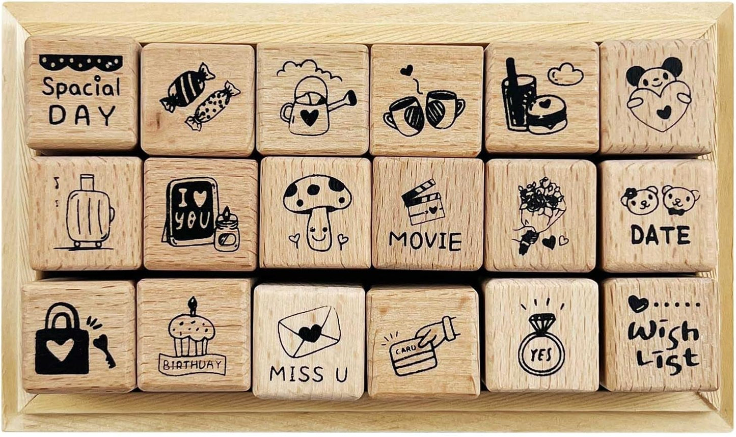 25pcs Mood Expression Wooden Rubber Stamps Kit, Cute Small Emoticon Theme Stamps for Decorative Diary Planner DIY Craft Scrapbook Card Making Letters Journal