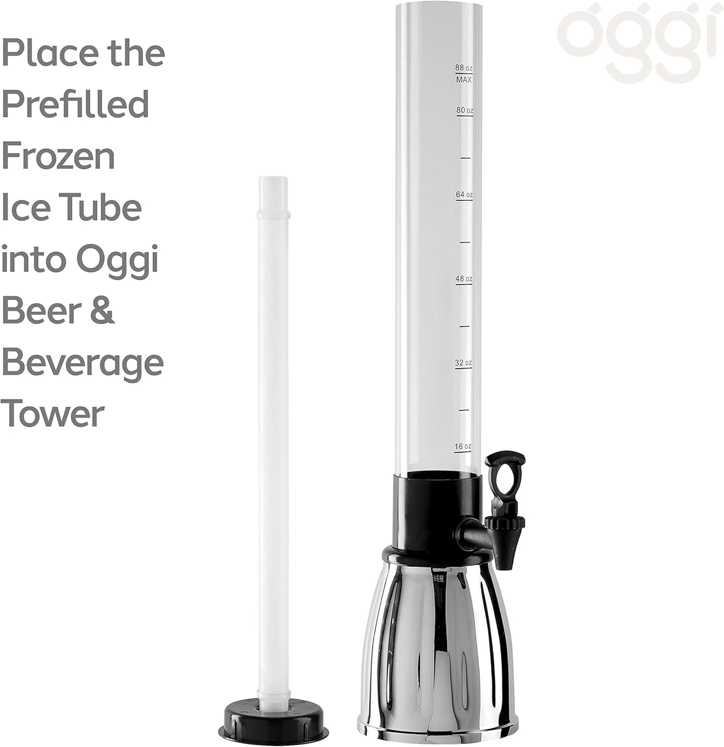 OGGI Beer Tower 88oz - Beverage Dispenser with Spigot & Ice Tube, Margarita Tower, Mimosa Tower, Perfect Drink Dispensers for Parties, Drink Tower, Holds 6 Pints of Beer – Stainless