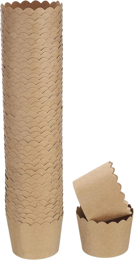 HARFINGTON 50Pcs Paper Baking Cups 6oz Brown Kraft Paper Muffins Liners Cupcake Greaseproof Disposable Bulk Wrappers for Wedding Birthday Graduation