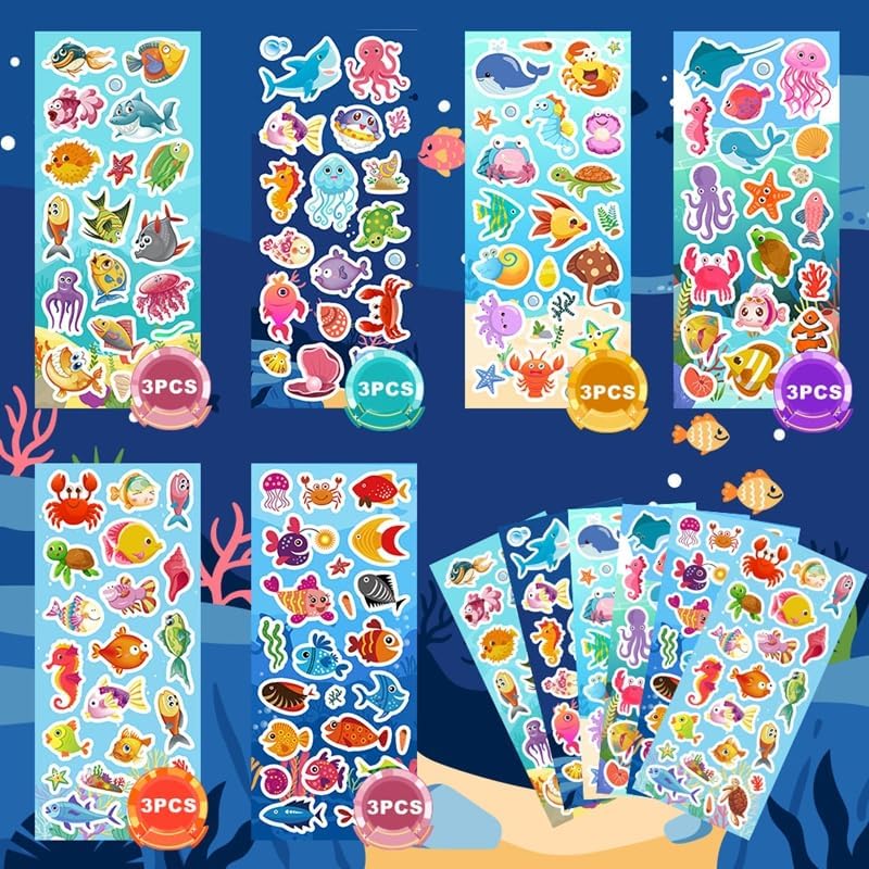48 Sheets Stickers for Kids, Cute Stickers Variety Pack for Scrapbooking, Teachers Classroom Prizes, Goodie Bag Stuffers Including Animals, Cars, Dinosaurs, Fishes, Hearts, Stars and More