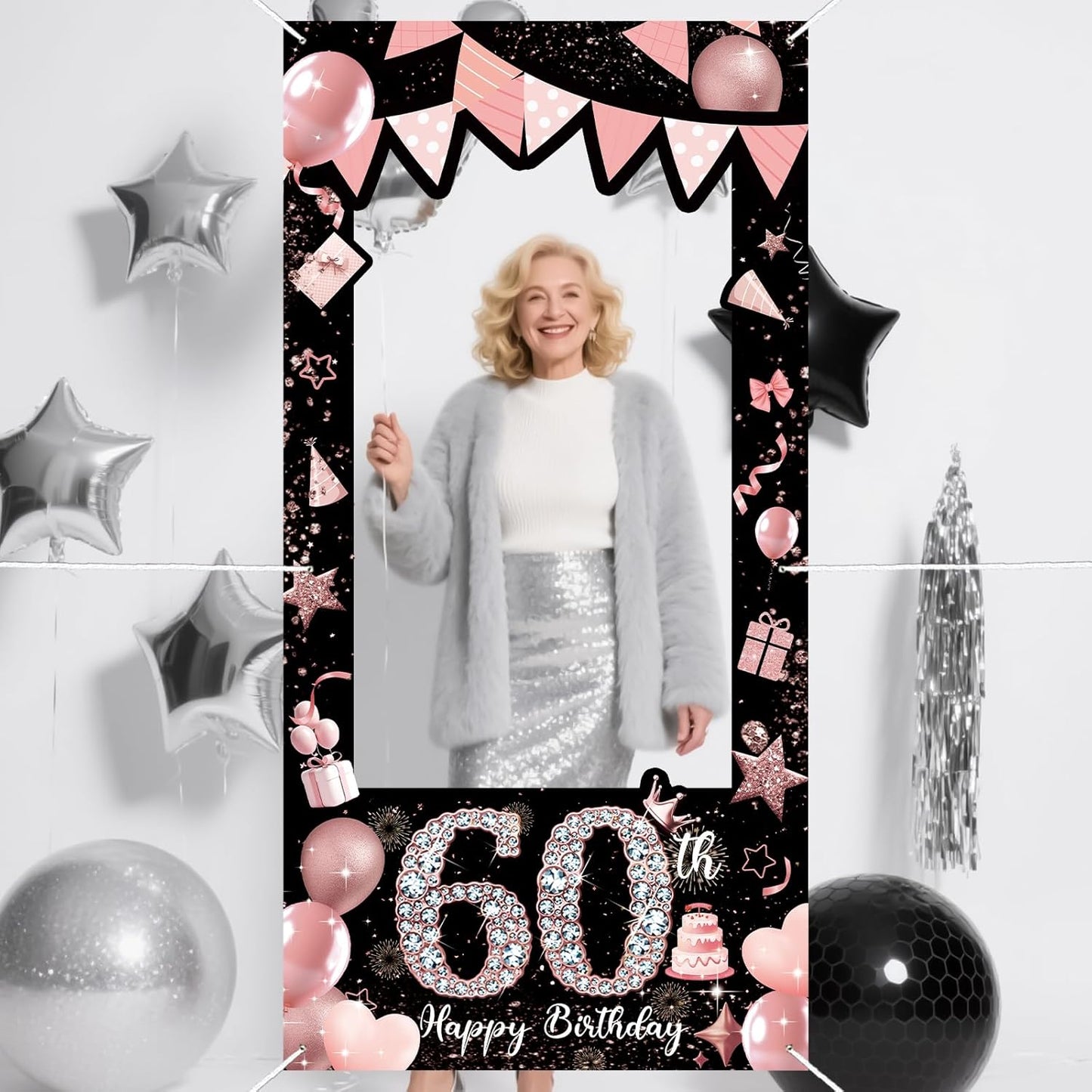Pink 80th Birthday Neon Photography Banner Backdrop Glow Party Disco Dance Neon Theme Birthday Banner Photo Frame Props Props Selfie Background Face Cutout Photo Props Decoration