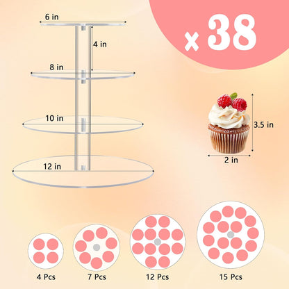YestBuy Cupcake Stand, 6 Tier Large Cupcake Tower Display, Round Cupcake Holder, Acrylic Dessert Stand, Pastry Display Tree for Party, Wedding, Baby Shower