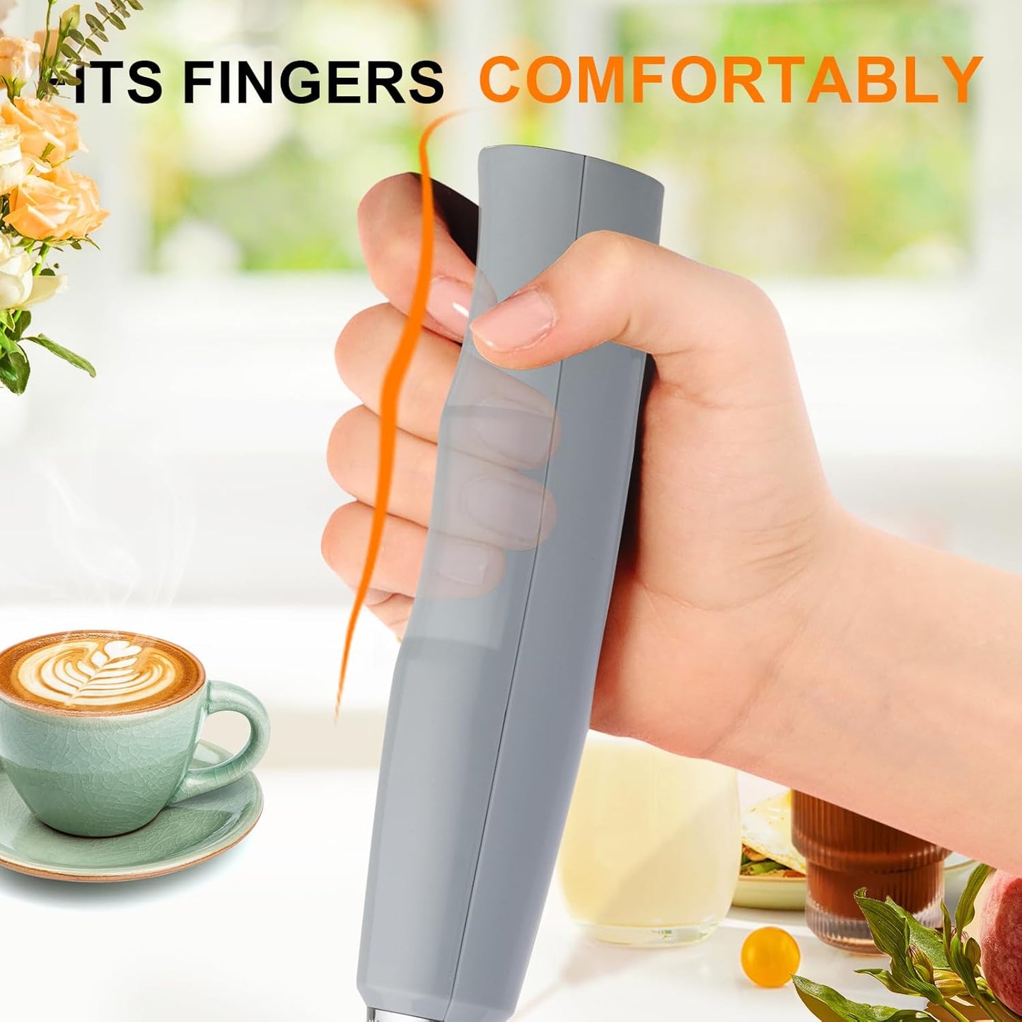 YUSWKO Black Handheld Milk Frother Wand for Coffee, Rechargeable Electric Whisk with 3 Heads 3 Speeds Drink Mixer Coffee Frother For Latte, Cappuccino, Hot Chocolate, Egg