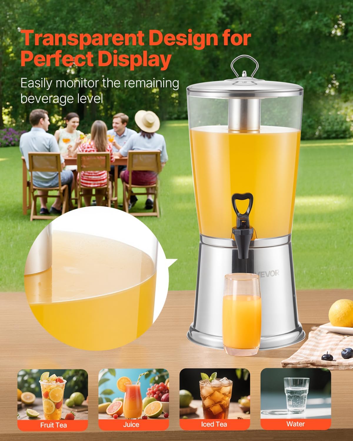 VEVOR Beverage Dispenser, 2.1 Gallon x 2 Drink Dispenser for Parties, Stainless Steel + Plastic Juice Dispensers with Spigot Ice Chamber Tray, Iced Tea Lemonade Dispensers, for Restaurants, Hotels