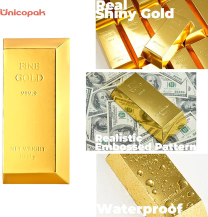 UnicoPak 30 Pack Gold Bar Party Favor Boxes, Simulated Foil Gold Treat Boxes Candy Boxes Decorated Boxes, with FINE GOLD 999.9 Embossed Pattern, 6.5x3 Inch Gift Boxes for Candy, Halloween, Christmas
