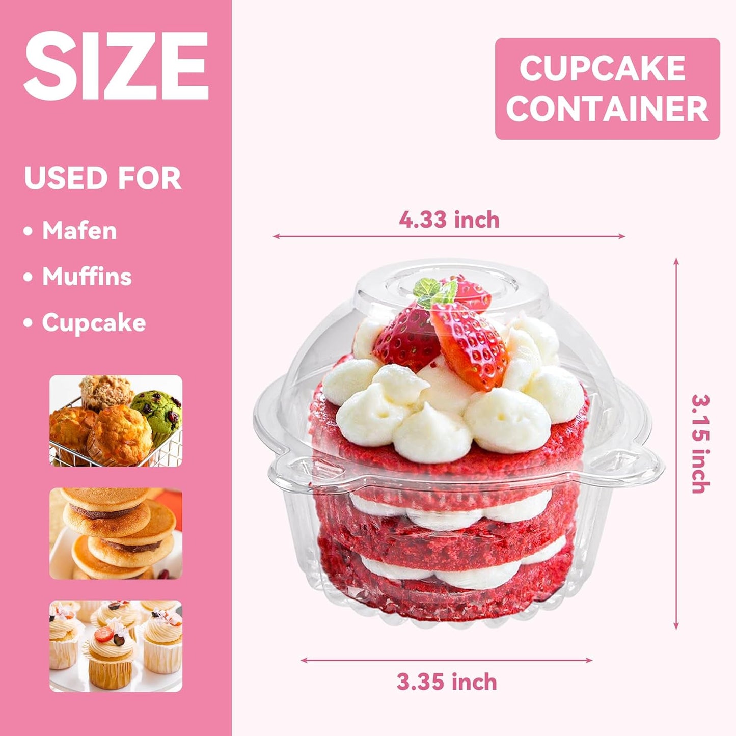 NPLUX 50 Pack Individual Cupcake Containers Plastic Cupcake Holders Deep Dome Muffin Containers