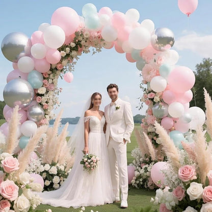 Balloon Arch Kit Stand with Base, 9Ft & 5.6Ft High Free Bending Half Arch Stand for Baby Shower Yard Decorations Wedding Birthday Party (No Balloons)