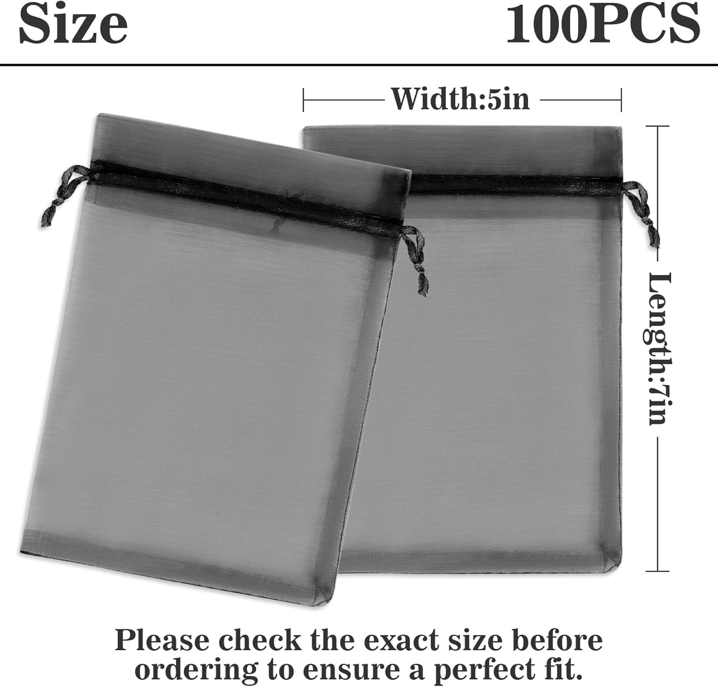 Sukh 100pcs Organza Bags 5''x7'' - White Sheer Mesh Drawstring Bags for Jewelry, Soap, Fruits, Candy, Small Gift Bags for Weddings, Valentine's Day, Mother's Day, Halloween, Thanksgiving, Christmas