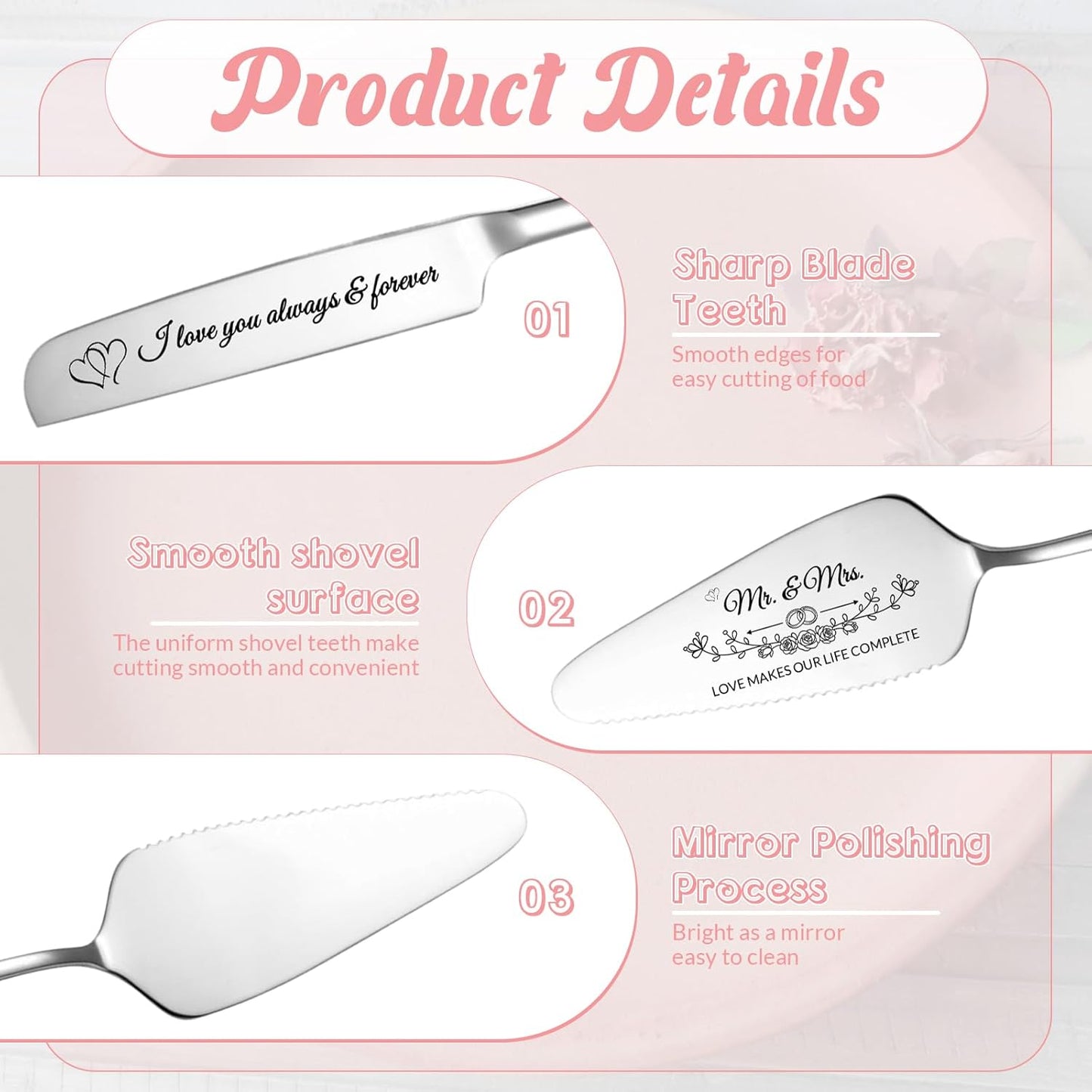 Personalized Cake Cutter Custom Wedding Cake Knife and Server Set Stainless Steel Cake Cutting Set Customize Gifts for Wedding Birthday (Black)