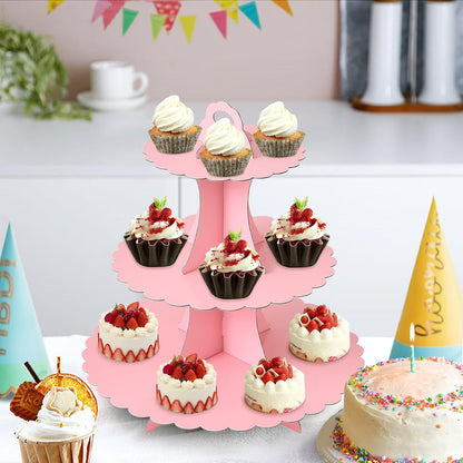 Soleebee 3-Tier Cupcake Stand, Cardboard Cupcake Tower, Dessert Cup Cake Stand Tower for Birthday Wedding Party Decoration, Cupcake Tier Stand 1 Set (Black)