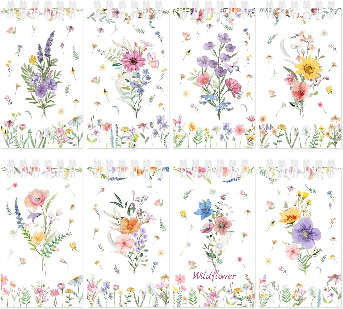 24 PCS Wildflower Mini Notebooks, Wildflower Flower Party Favors Pocket Notepads Journal Memo Spiral Notebooks for Birthday Party Supplies