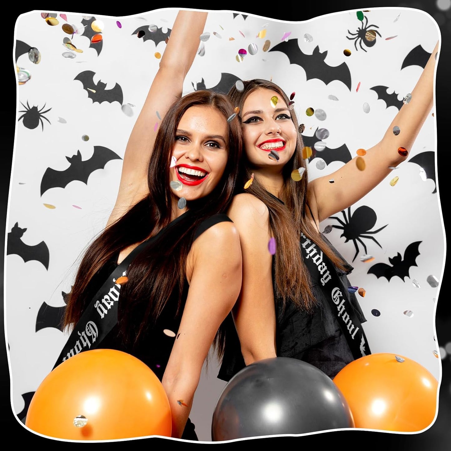 Zeyune 2 Pcs Goth Birthday Decorations Black Gothic Birthday Ghoul Sash with Headband for Girl Women Gothic Spooky Gifts Emo Horror Vampire Party Decorations(Silver,Skull)