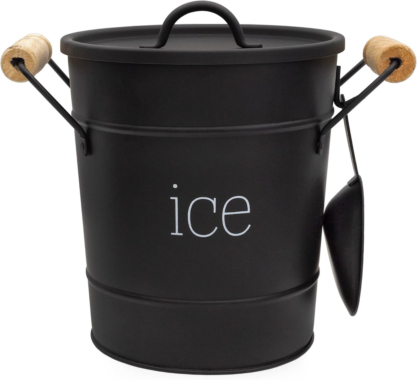 AuldHome Design Rustic Enamelware Ice Bucket; White Farmhouse Style Insulated Ice Server
