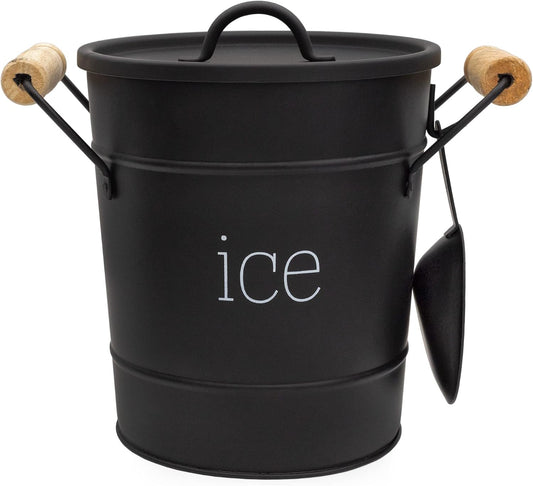 AuldHome Design Rustic Enamelware Ice Bucket; White Farmhouse Style Insulated Ice Server