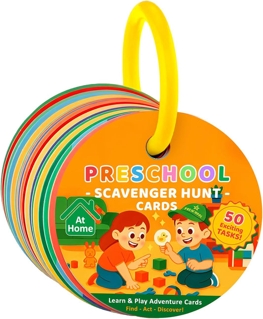 PUREFLY Indoor Scavenger Hunt Cards for Toddlers 26 pcs, Christmas Stocking Stuffers, Birthday Gifts for 3 5 Year Old Kids, Learning Games for Boys and Girls Ages 3-5
