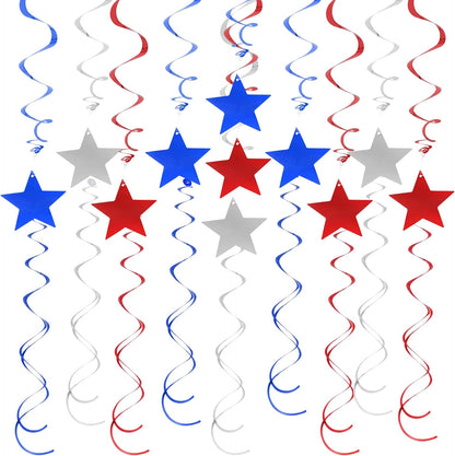 jiebor 60Pcs Red White and Blue Decorations Star Swirl Garland Banner Hanging for Memorial Day 4th of July Independence Day Labor Day Home Party Decorations