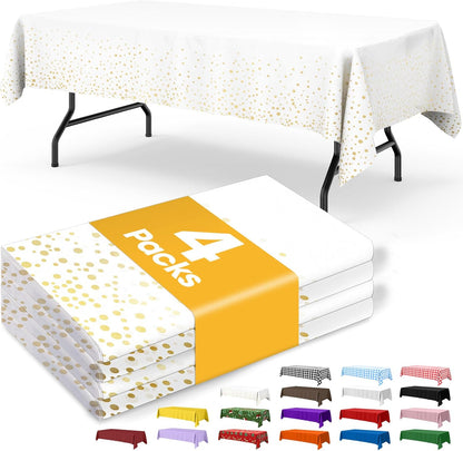 Niuara White Plastic Table Cloth - 4 Pack 54" × 108" Rectangle Disposable Tablecloths for 6FT Tables, Table Cover for Party, Holiday & Gathering Use