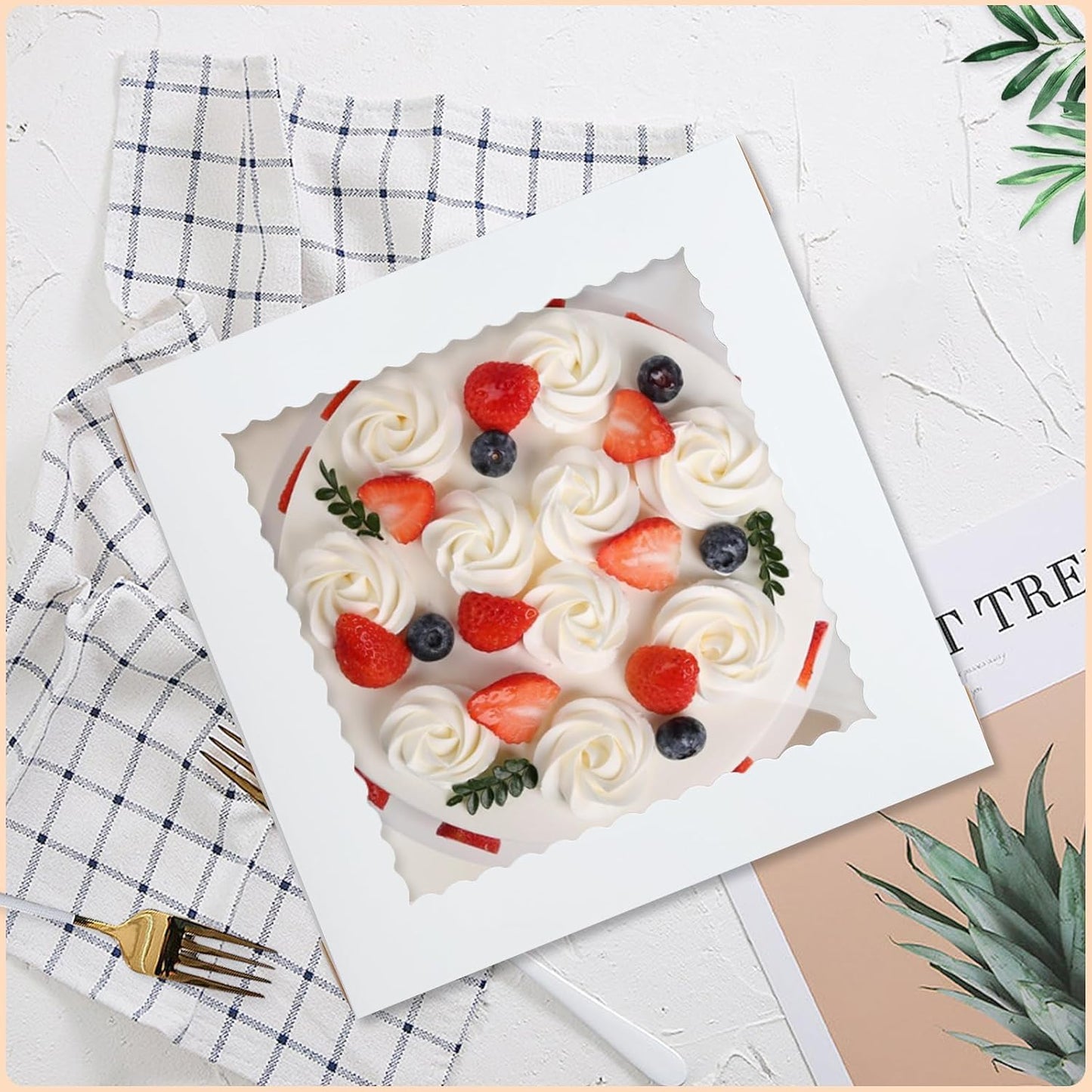 Mefleet 16pcs Cake Boxes 2 Sizes 12x12x12 10x10x10 Inches Tall Cake Boxes with Window for Tier Baking Disposable Bakery Containers with Lids White Large Cardboard Take Out Carrier for Wedding, Party