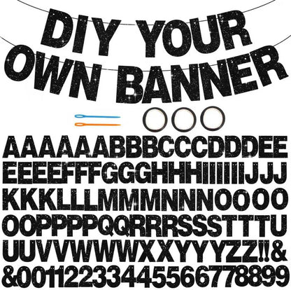 BEISHIDA 116 PCS A-Z DIY Letter Banner Kit Make Your Own Banner Including 111 Letters and Numbers 3 Rope and 2 Threading Device,Customized for Birthday Graduation Wedding Decor Black