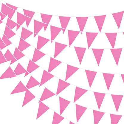 Hahafelt 100 Feet Pennant Banners Flags 75 Solid String Triangle Flags for Grand Opening, Carnival Theme Birthday Party Decoration Outdoor Events Classroom Decoration(Pink)