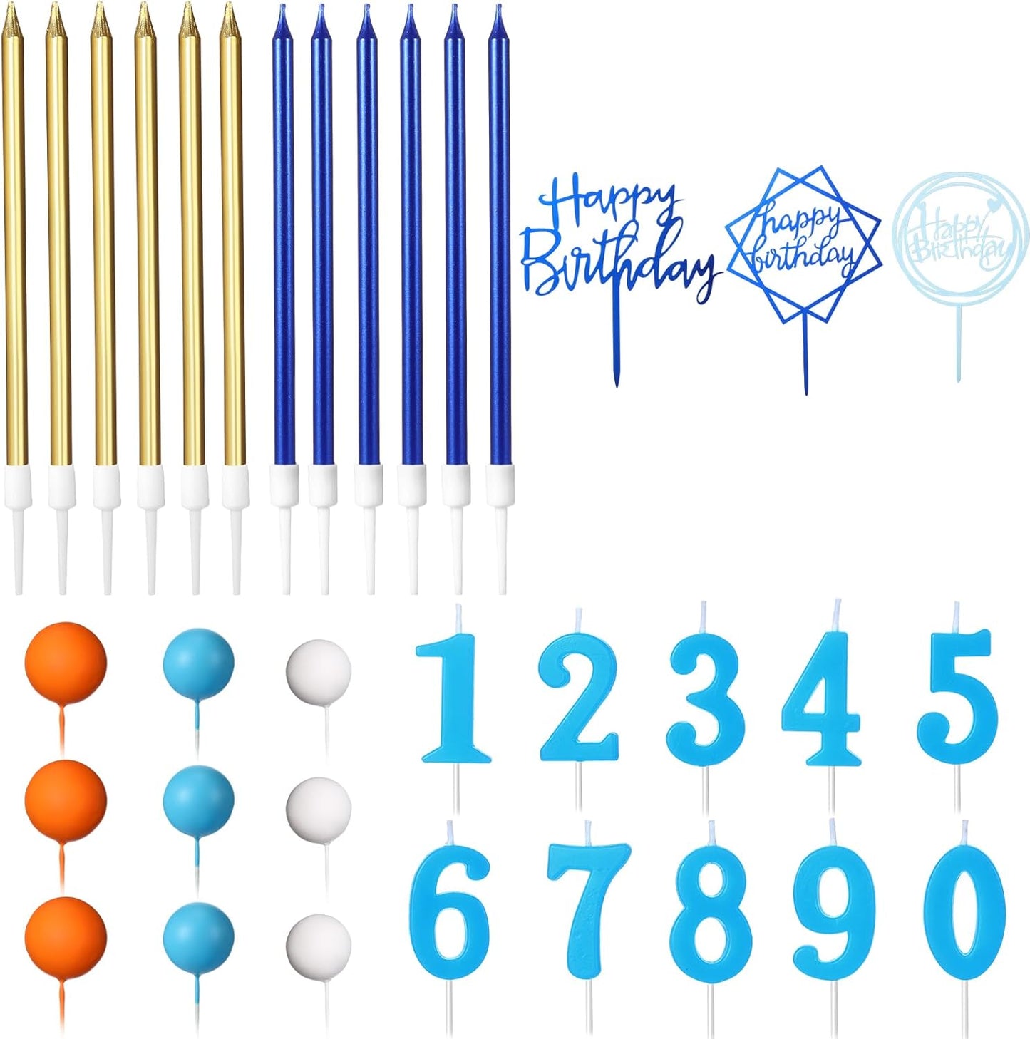 Yerliker 34 Pcs Happy Birthday Cake Toppers Decorations Birthday Candles DIY Cake Decor for Men Women Wedding Anniversary(Gold)