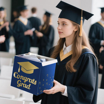 Graduation Card Box Holder, Congrats Grad Foldable Cardboard Decorations Box for Graduation Party Decoration and Grad Parties (Black)
