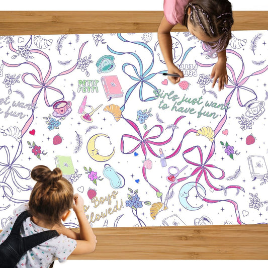 xo, Fetti Sleepover Paper Coloring Tablecloth - 9' x 4.5' | Birthday Party Decorations, Girls Tablescape, Movie Night Arts & Crafts, Kids Activity, Cute DIY Table Cover