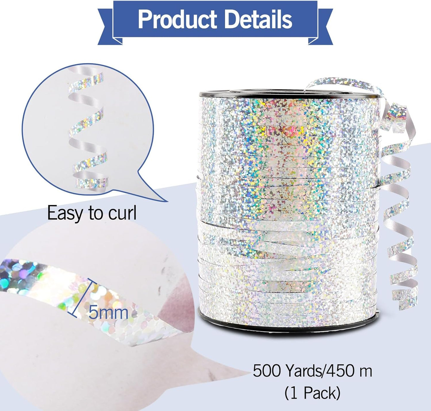 500 Yard Curling Ribbon, Rainbow Glitter Curly Ribbons for Gift Wrapping, Balloon String Ribbon, Thin Gift Wrap Ribbon for Valentine's Day Wedding Birthday Party Christmas Decorations