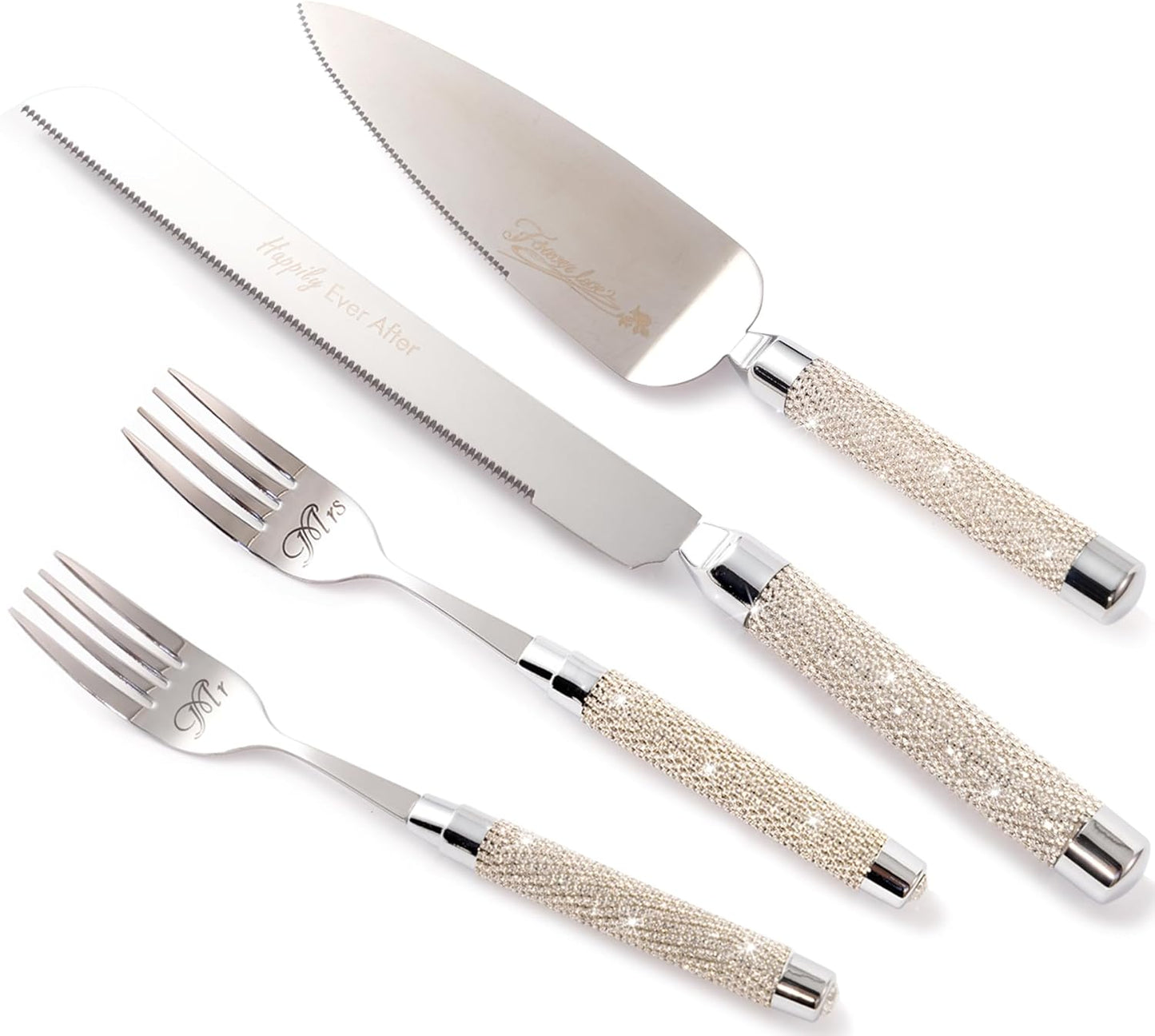 Wedding Cake Cutting Set, Wedding Cake Knife and Server Set with Fork for Mr Mrs for Anniversary Engagement Birthday