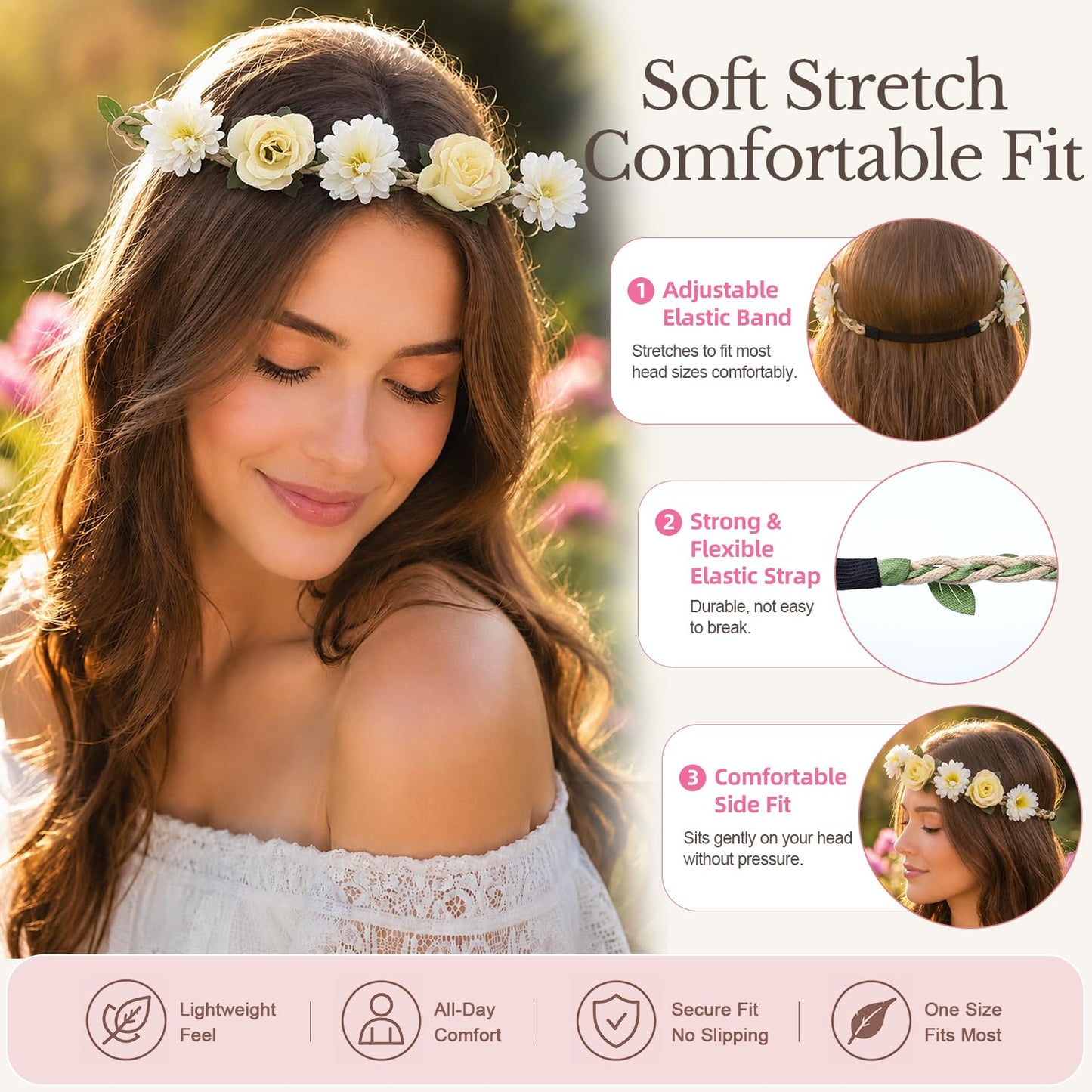 Women Headpieces Collection Accessories - 6 PCS Boho Hair Wreaths, Flower Crowns, Tiaras for , Brides, Bridesmaids, Flower Girls, Weddings