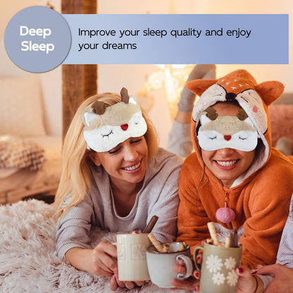 Christmas Reindeer Sleep Mask Cute Antler Eye Masks Sleeping Soft Plush Cartoon Blindfold Funny Animal Eye Cover Xmas Presents for Women Men (Xmas Reindeer,Brown)