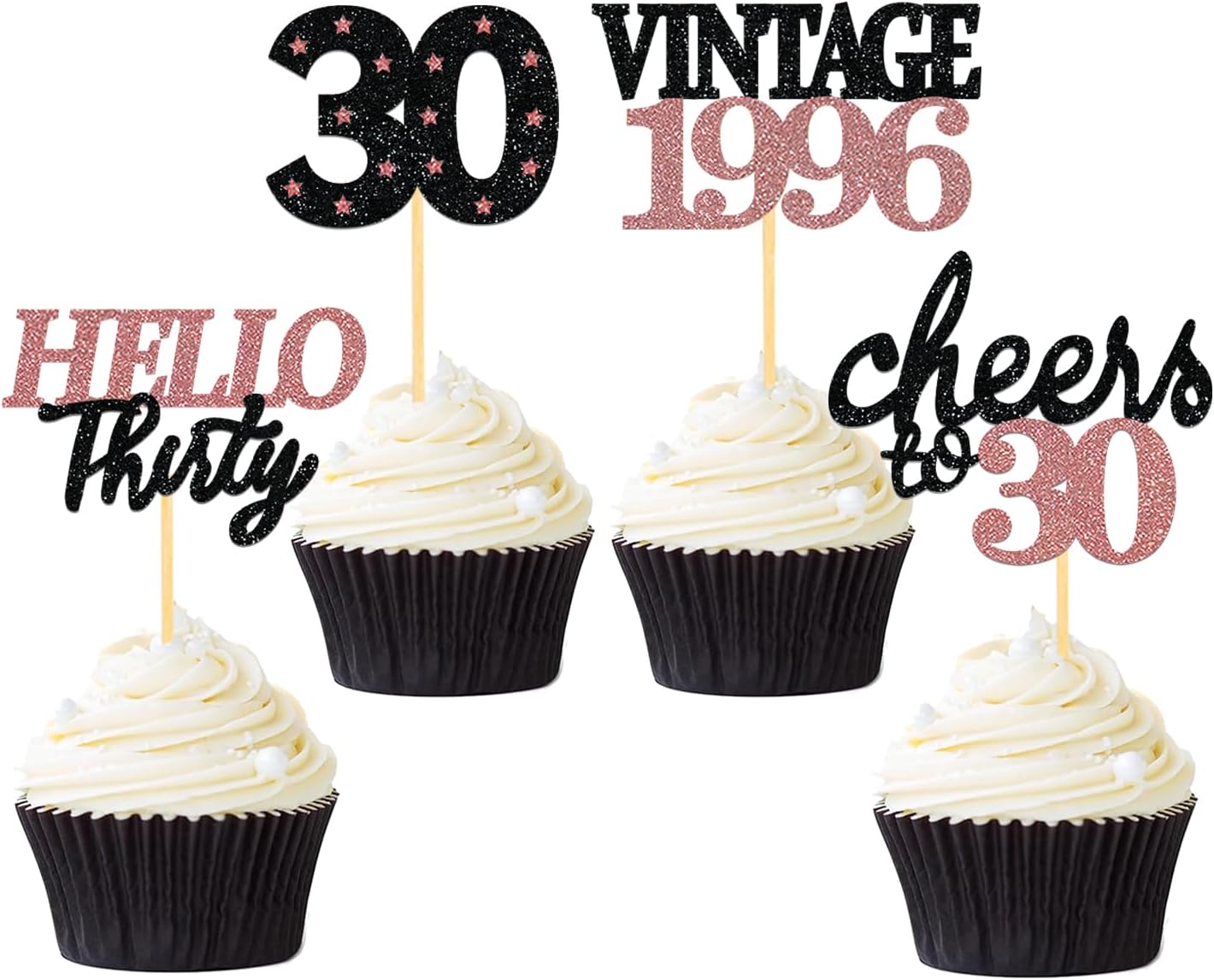 24 PCS Glitter 30th Birthday Cupcake Toppers for Celebrating Thirty Years Old Birthday Party Decorations for 30th Anniversary Party Supplies (Gold)