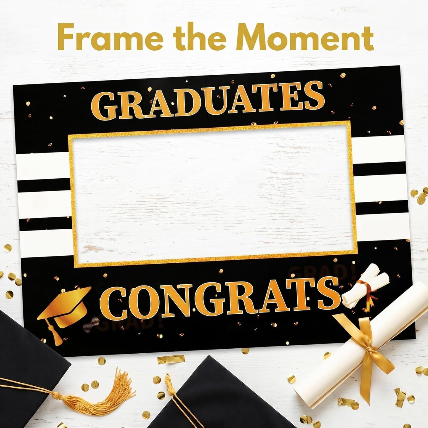 Class of 2026 Graduation Photo Booth Frame 26.8 x 18.9 Inch Black Gold Hollow Board Selfie Prop for High School College Grad Party Decor