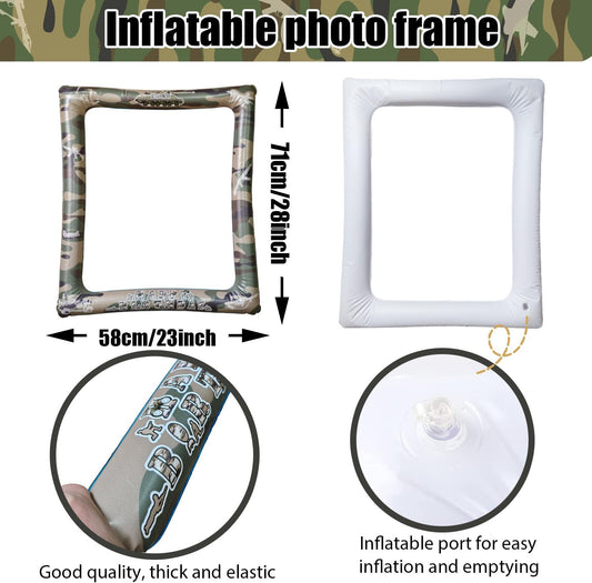Army Soldier Theme Birthday Party Inflatable Selfie Photo Frame Military Camouflage Blow up Picture Frame Party Supplies for Army Lovers Fans Birthday Field Battle Party